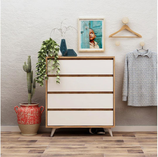 Suvera Wooden Chest of Drawers with 4 Drawers White/beige 70x40x86cm