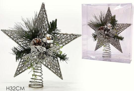 Spitze Stern Silber mit Glitzer