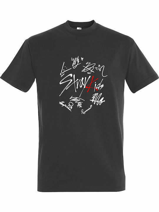 Stray Kids KPOP Band Autographs T-shirt Gray Ba...
