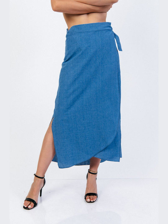 Boutique Linen Envelope Skirt Blue