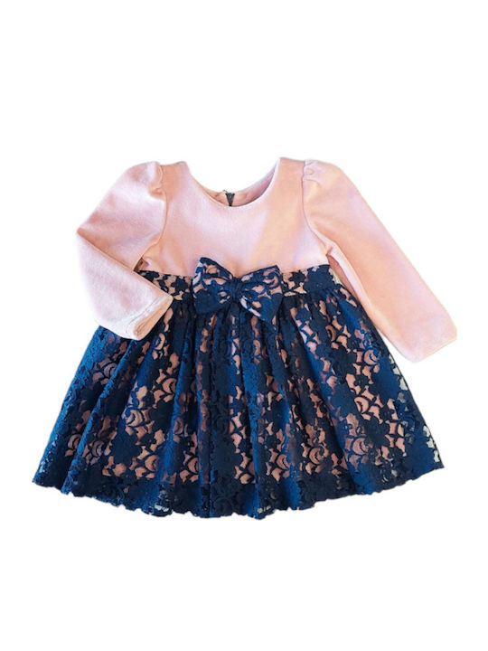 Girls Dress Long Sleeve with Lace Pink