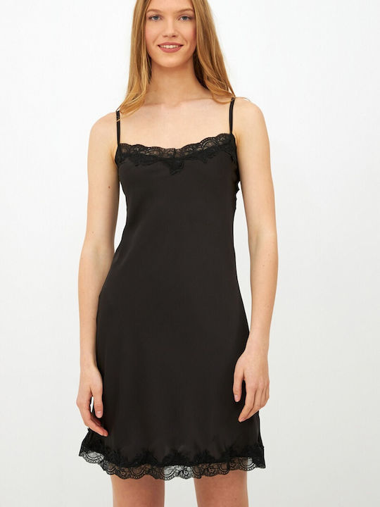 Harmony Winter Satin Women's Nightdress Black