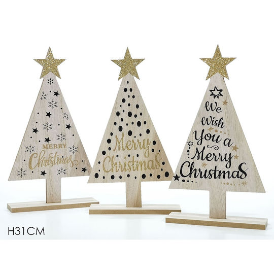 Christmas Decorative Wood Tree 31cm Beige