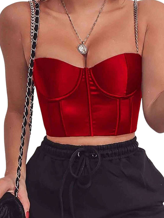 Merry See Women's Crop Top Satin with Straps Red