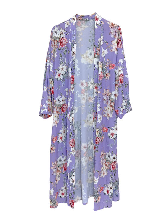 Fashion Vibes Damen Maxi Kimono Strand purple