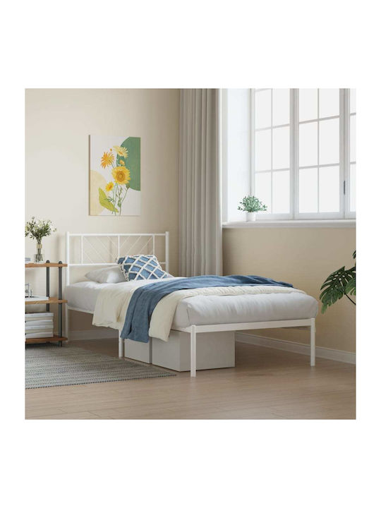 Bed Single Metal White with Tables for Mattress 90x190cm