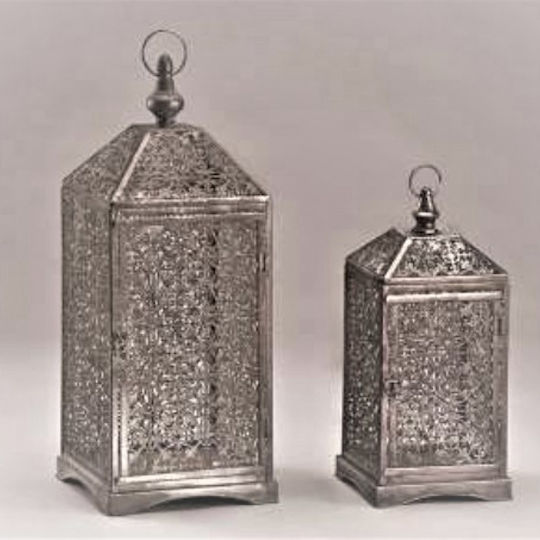 Novaker Metallic Lanterns Set Silver 2pcs