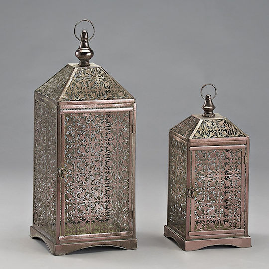 Novaker Metallic Lanterns Set Silver 2pcs