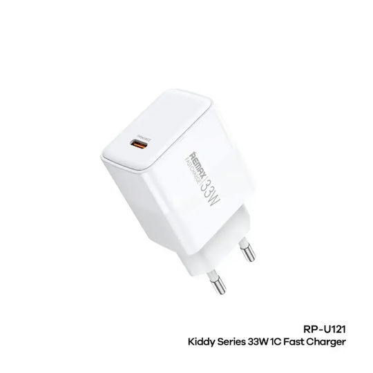Remax Зарядно Устройство Без Кабел GaN с USB-C Порт 33W Power Delivery Бяло (RP-U121)