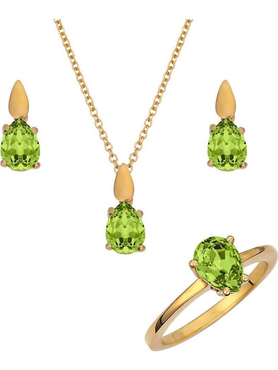 Verorama Set with Necklace , Earrings & Ring from Silver Gold Plated with Stones
