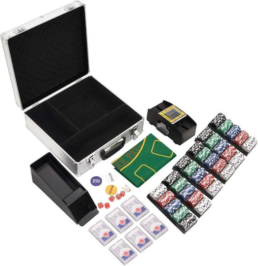 vidaXL Set von 600 nummerierten Pokerchips 40mm / 11.5gr mit 5 Kartenspielen und Filz