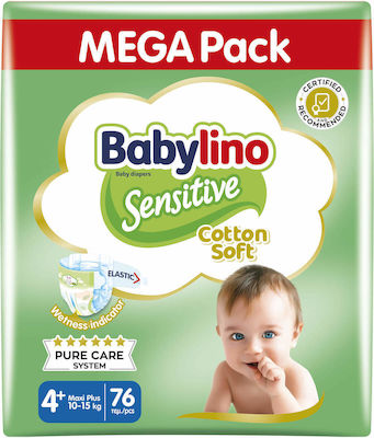 Babylino Scutece cu bandă adezivă Cotton Soft Sensitive Nr. 4+ pentru 10-15 kgkg 76buc