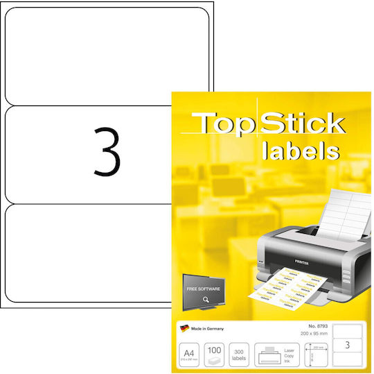 Topstick Αυτοκόλλητες Ετικέτες Α4 Ορθογώνιες 200x95mm