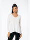 Women's Blouse Long Sleeve with V Neckline White