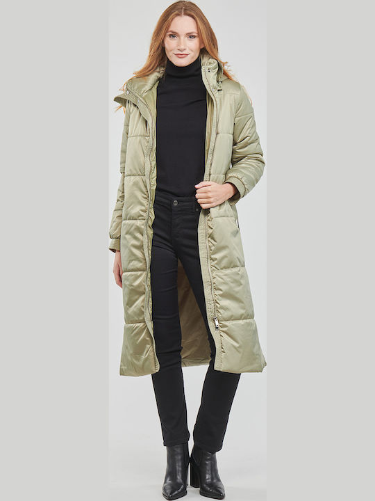 Lang Damen Puffer Jacke für Winter Khaki