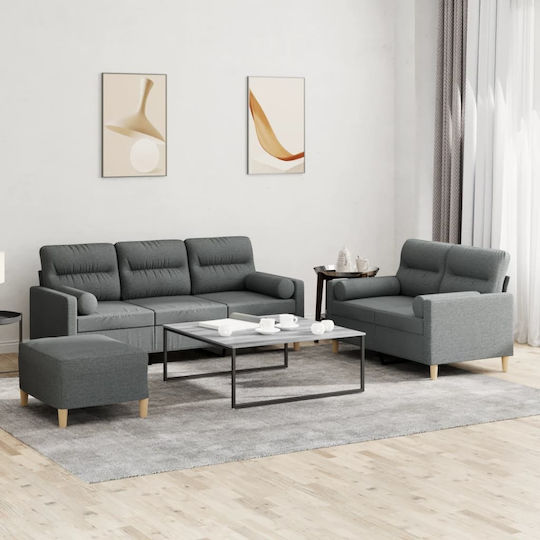 Living Room Furniture Set 3-Seater & 2-Seater & Stool Gray