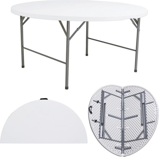 Outdoor Dinner Foldable Table with Plastic Surface and Metal Frame White 152x152x74cm