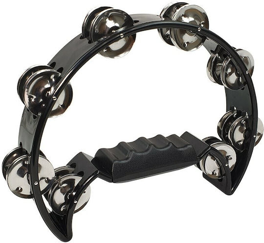 Black Plastic Hand Tambourine with Double Row Jingles