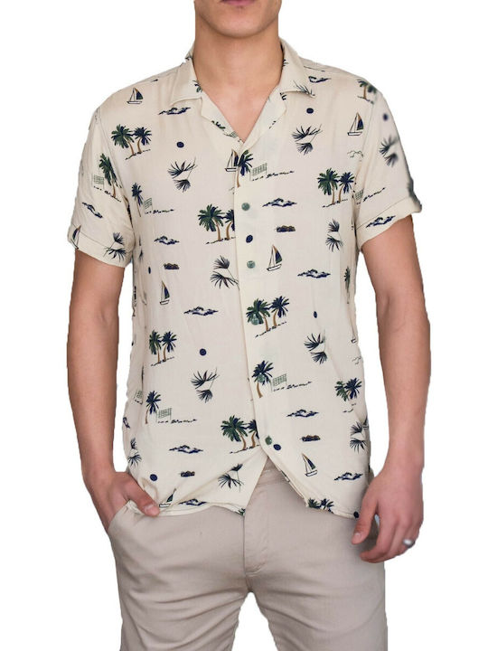 Huxley & Grace Men's Shirt Short Sleeve Floral Beige