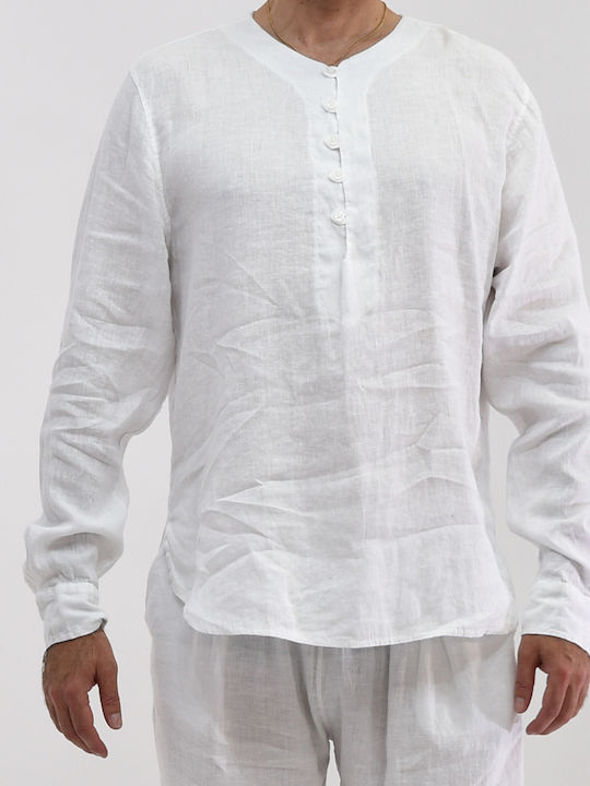 Aris Tsoubos Men's Lino Shirt Button At2292 In Cămașă Alb