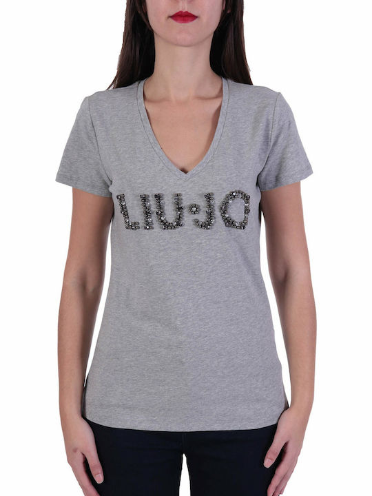 Liu Jo Logo Women's T-shirt with V Neck Gray