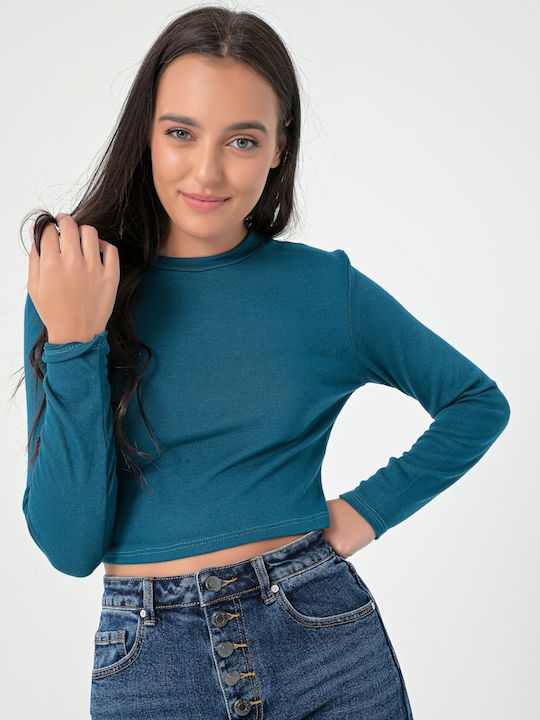 InShoes Women's Crop Top Long Sleeve Turquoise