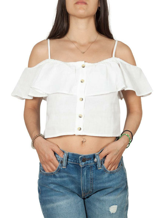 Rut Bluze Damă Top Vara cu umerii goi Bumbac Mâneci scurte Alb