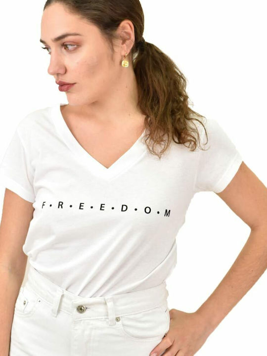 Potre Freedom Damen T-shirt mit V-Ausschnitt Weiß