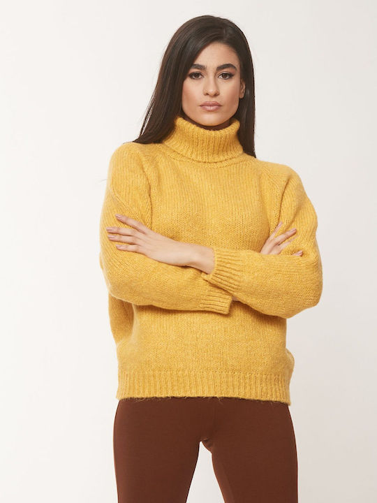 Women's Long Sleeve Sweater Woolen Turtleneck Yellow