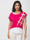 Boutique Women's Summer Blouse Short Sleeve Fuchsia
