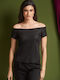 Γυναικεία Καλοκαιρινή Μπλούζα Off-Shoulder Κοντομάνικη Μαύρο