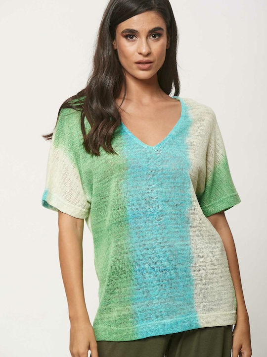 Ad'Oro Women's T-shirt with V Neck Green