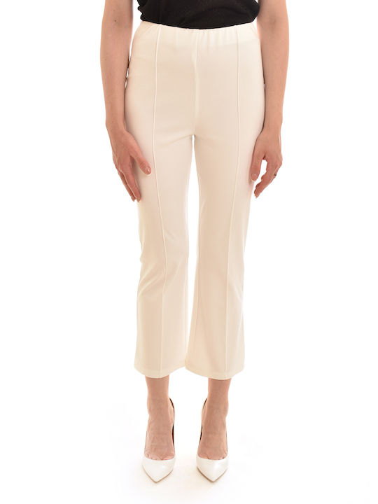 MY T Long Trousers-off Women's Fabric Trousers with Elastic in Wide Line White
