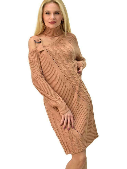 Potre Mini Dress Knitted Turtleneck Beige