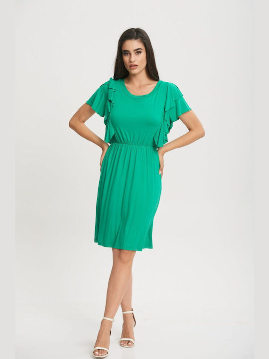 Boutique Καλοκαιρινό Mini Βραδινό Φόρεμα με Βολάν Πράσινο