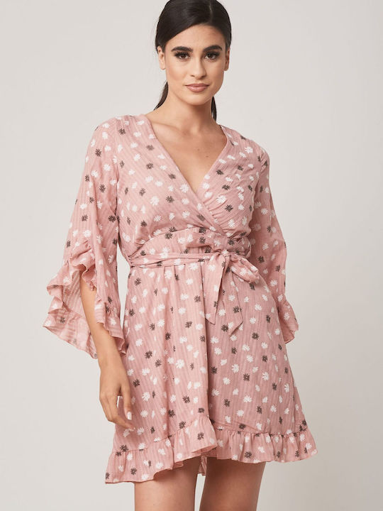 Ad'Oro Καλοκαιρινό Mini Φόρεμα Κρουαζέ Ροζ