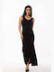 Ad'Oro Summer Maxi Dress with Ruffle Black