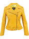 Women's Short Biker Leather Jacket for Winter Yellow