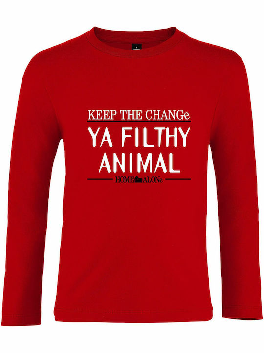 Kids Blouse Long Sleeve Red Keep The Change Ya Filthy Animal, Home Alone