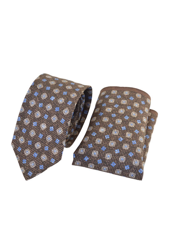 Venturi Mara Dark Herren Krawatten Set Seide Gedruckt in Braun Farbe
