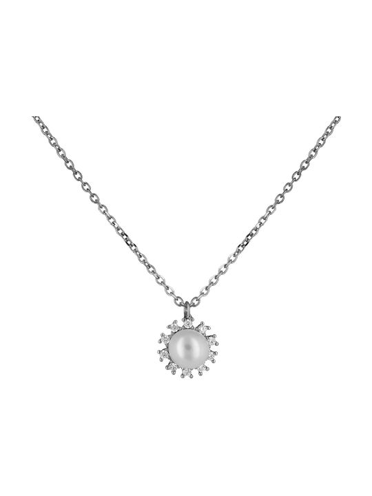 Necklace from White Gold 14K with Pearls & Zircon