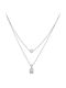 Necklace Double from White Gold 14K with Zircon