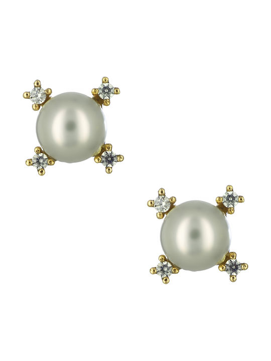 Earrings made of Gold 14K with Stones & Pearls