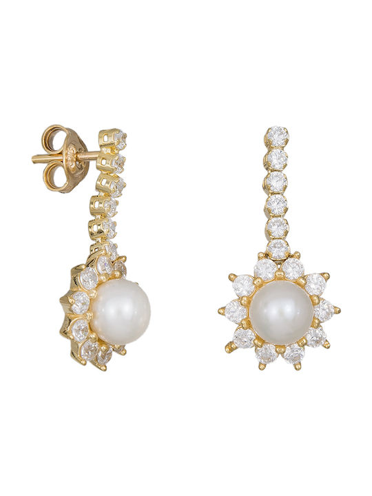 Earrings from Gold 9K with Stones & Pearls