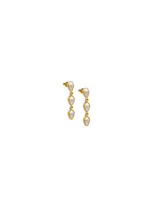 Earrings Dangling made of Silver Gold Plated with Stones & Pearls