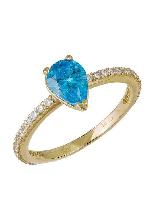 Inel pentru femei albastru aqua aur 14K