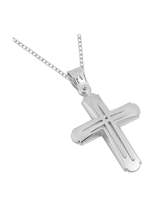 Herren Weißgold Kreuz 14K mit Kette