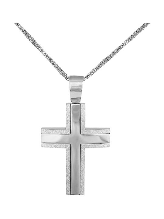 Herren Weißgold Kreuz 14K mit Kette