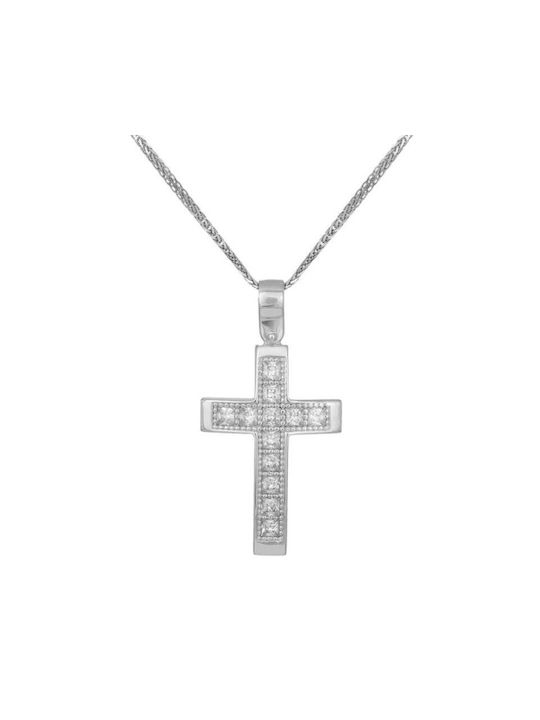 Damen Weißgold Kreuz 9K mit Kette