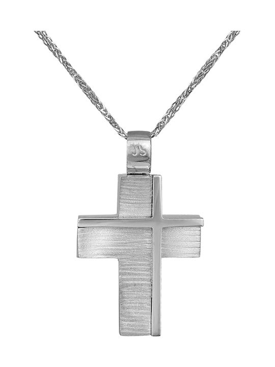 Herren Weißgold Kreuz 14K mit Kette